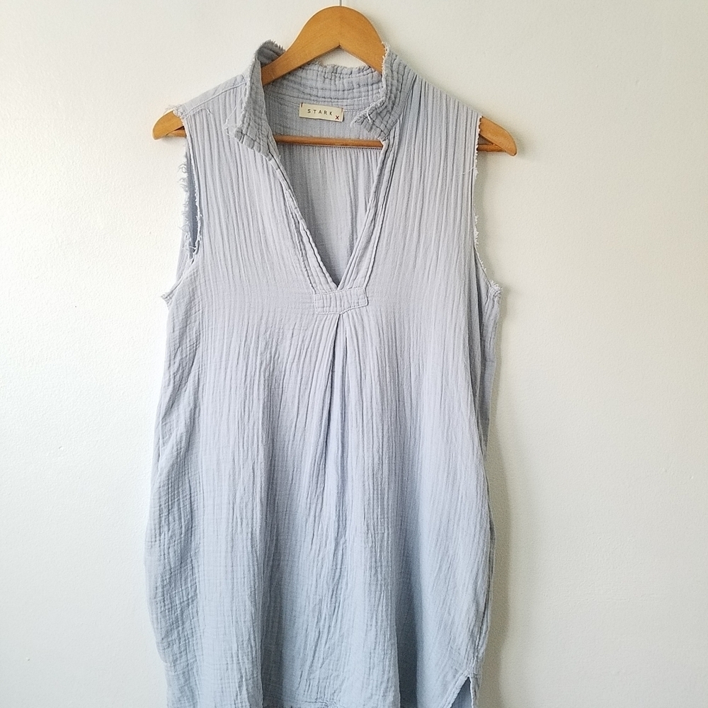 Stark X 100% Cotton Gauze Blue Sleeveless Oversized Tunic Top Size Small - Picture 3 of 13
